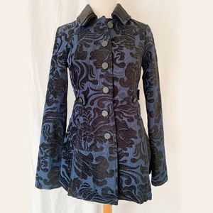 FREE PEOPLE Newsroom Brocade Blue & Black Victorian Gothic Velvet Dress Coat 2